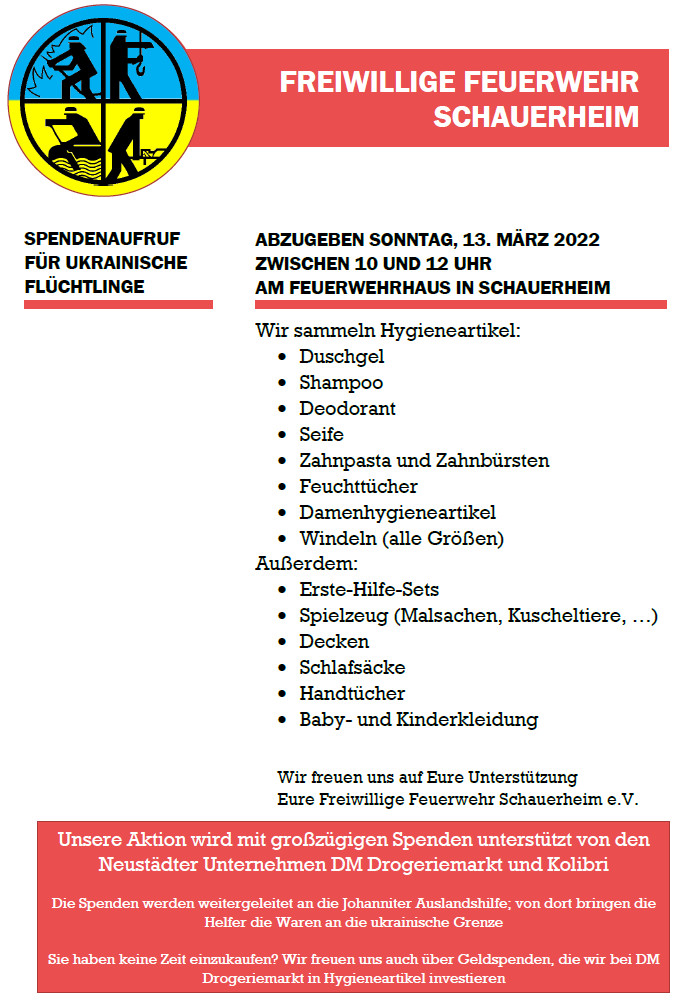 Spendenaufruf für ukrainische Flüchtlinge