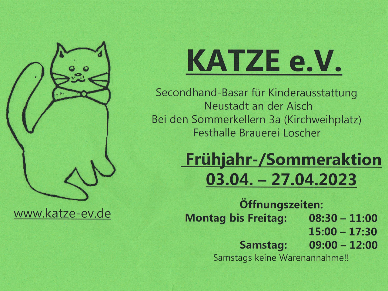 Read more about the article Aushang: Katze e.V. Frühjahr-/Sommeraktion