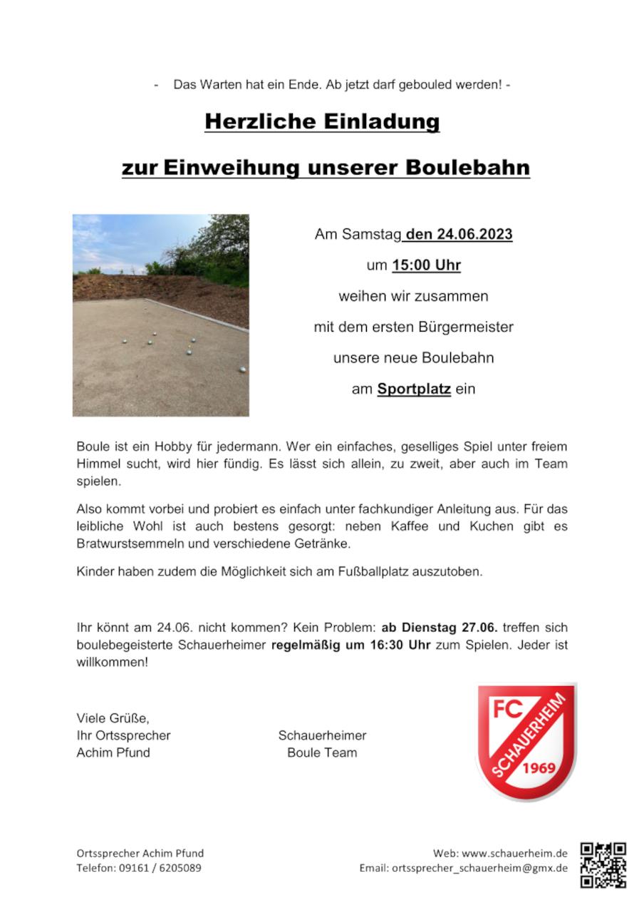 Einladung Einweihung Boulebahn