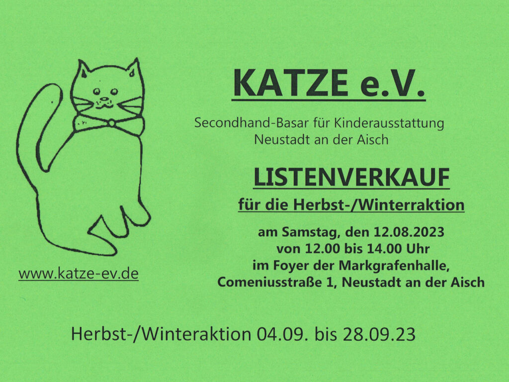 Katze e.V. Listenverkauf für die Herbst-/Winteraktion