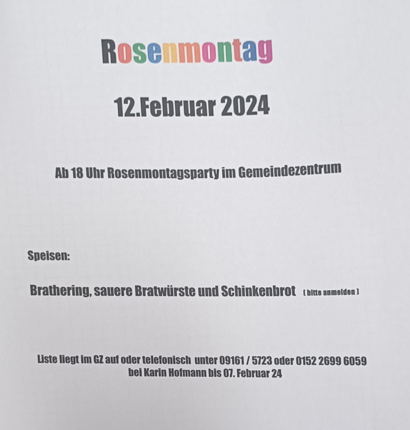 Flyer Rosenmontagsparty 2024