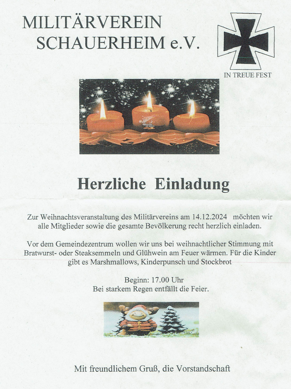 Einladung Weihnachtsveranstaltung Militärverein 2024