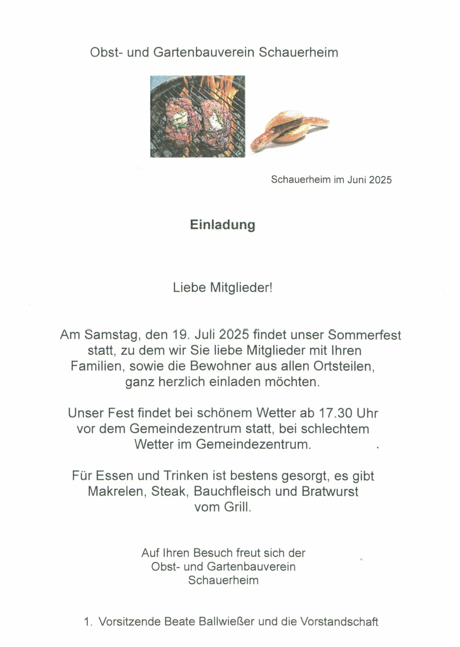 Einladung Sommerfest 2025 GBV