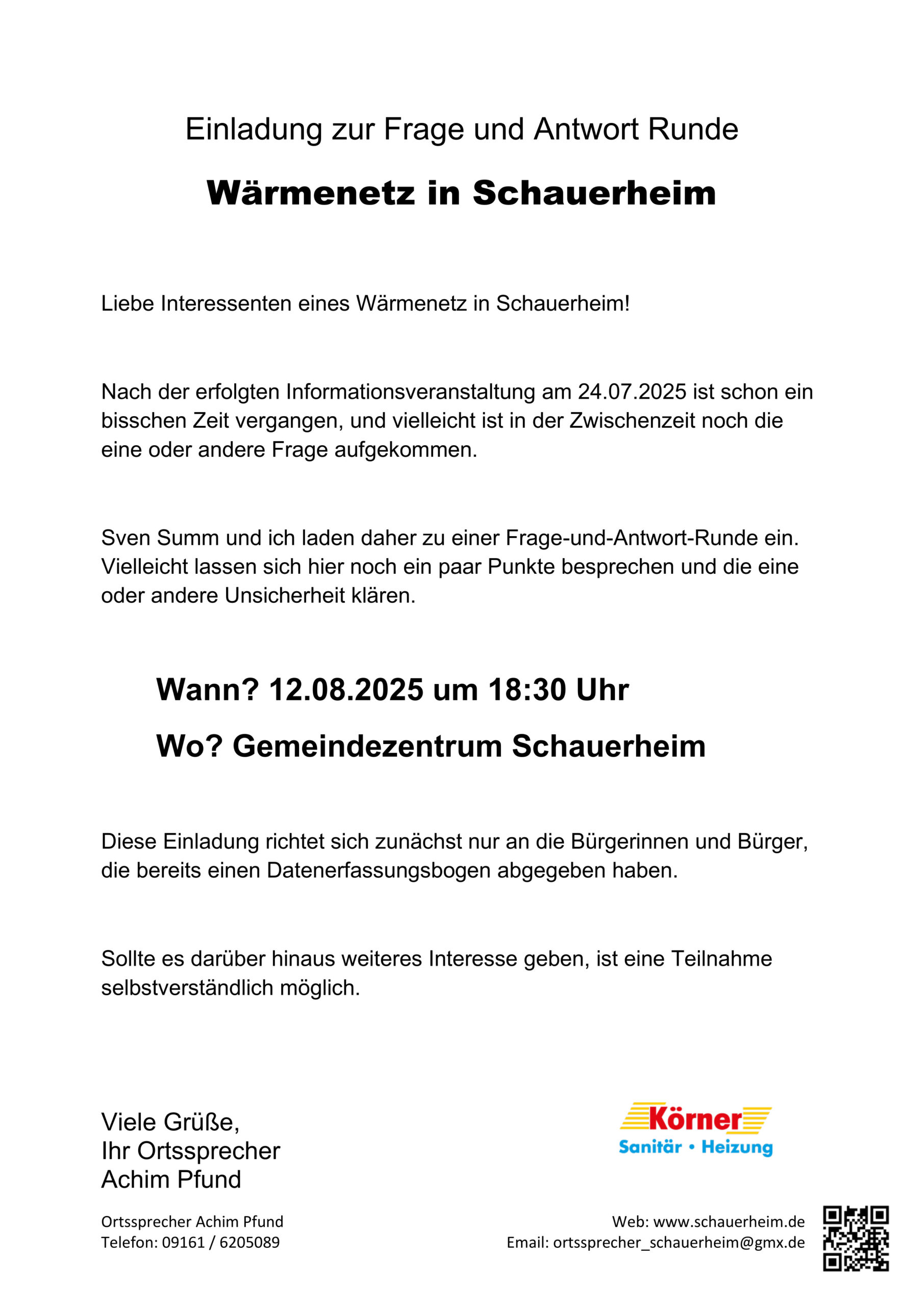 Frage und Antwortrunde Nahwärmenetz am 12.08.2025