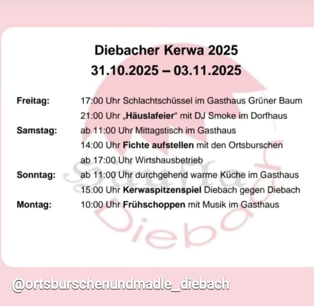 Programm Kirchweih Diebach 2025