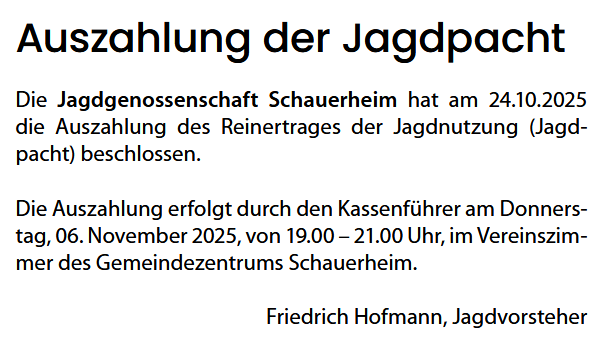 Auszahlung Jagdpacht 2025