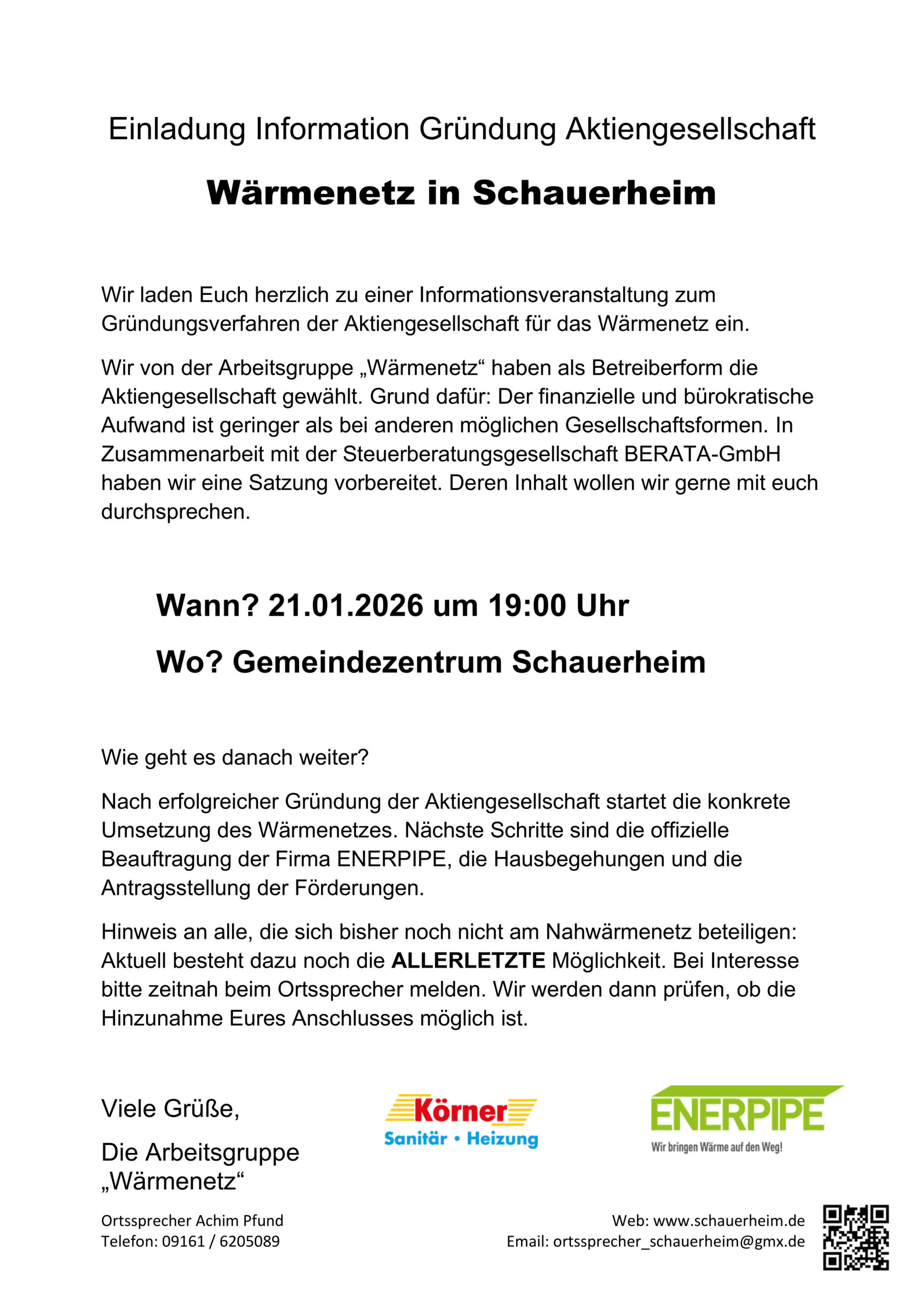 Einladung Infoveranstaltung Gründung AG für Wärmenetz in Schauerheim 1